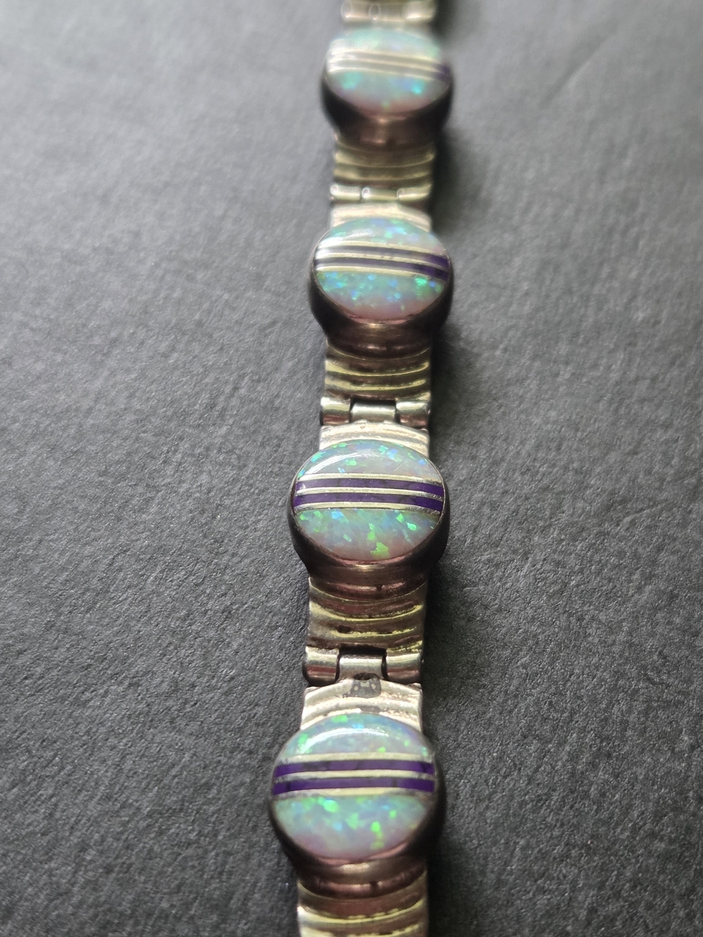 Vintage Sterling Silver Southwestern Fire Opal Inlay Link Bracelet QF 925 - Picture 2 of 9